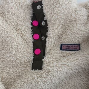 Vineyard Vines Kids' Cream Fleece with Pink and Hunter green Accents.